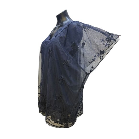 Love and Liberty Navy Blue Sheer Floral Embroidered Blouse Size L - Picture 5 of 10